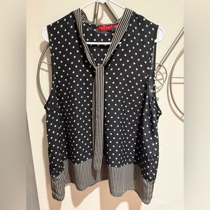 Elle Black and White Polka Dot Tie-Neck Sleeveless Top